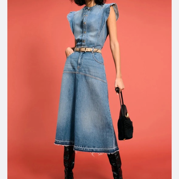 ba&sh Dresses & Skirts - Denim Midi Dress - Blue Sleeveless Jean Dress
